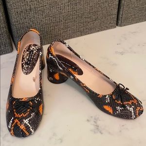 ZARA PRINTED LEATHER HIGH HEEL BALLERINAS SNAKE